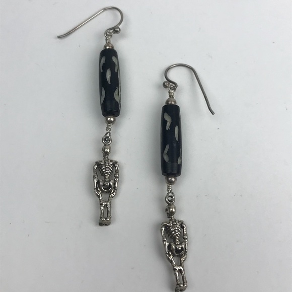 Sterling Silver Skeleton Drop Stone Earrings - Picture 4 of 7